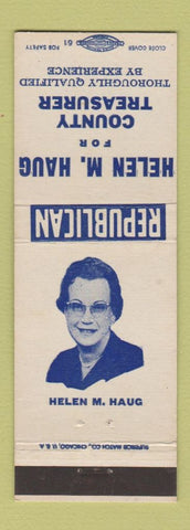 Matchbook Cover - Helen Haug County Treasurer Election