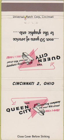 Matchbook Cover - Queen City typesetting Cincinnati OH 30 Strike