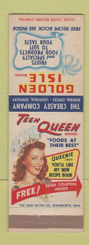 Matchbook Cover - Teen Queen Golden Isle Foods Creasey Louisville KY girlie