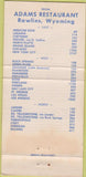 Matchbook Cover - Adams Restaurant Rawlings WY 30 Strike