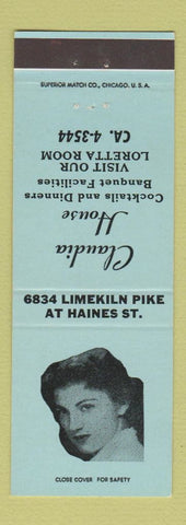 Matchbook Cover - Claudia House Philadelphia PA girlie BLUE