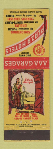 Matchbook Cover - Plaza Hotels San Antonio Dallas Corpus Christi TX girlie