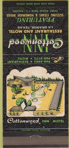 Matchbook Cover - Cottonwood Inn La Grange TX 30 Strike