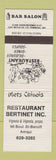Matchbook Cover - Restaurant Bertinet Amqui QC