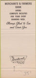 Matchbook Cover - Merchants Farmers Bank Holly Springs MS 30 Strike