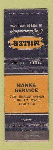 Matchbook Cover - Miller Tires Hanks Service Hoquiam WA WORN
