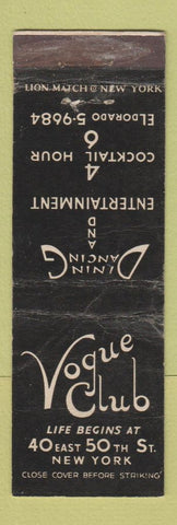 Matchbook Cover - Vogue Club New York City WORN