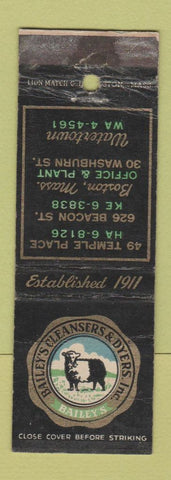 Matchbook Cover - Bailey's Cleansers Dyers Boston Watertown MA WORN