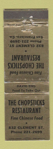 Matchbook Cover - Chopsticks Restaurant Chinese San Francisco CA WEAR