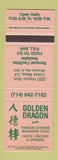 Matchbook Cover - Golden Dragon Chinese Restaurant Costa Mesa CA