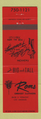 Matchbook Cover - Roms Embassy Clothes Men's Los Angeles CA