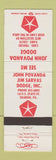 Matchbook Cover - John Povanda Dodge Sharon PA