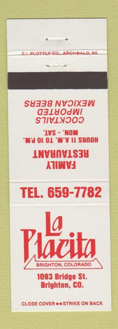 Matchbook Cover - La Placita Mexican Restaurant Brighton Colorado