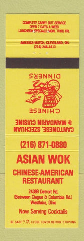 Matchbook Cover - Asian Wok Chinese Restaurant Westlake OH