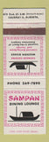 Matchbook Cover - Sampan Dining Lounge Chinese Calgary AB WEAR