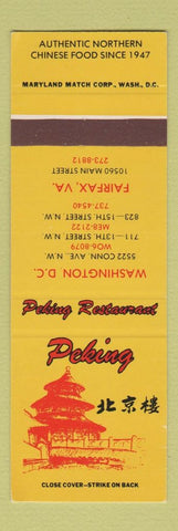 Matchbook Cover - Peking Chinese Restaurant Washington DC Fairfax VA SAMPLE