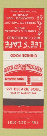 Matchbook Cover - Lee's Cafe Chinese Ville St Laurent QC