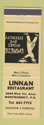 Matchbook Cover - Linnan Restaurant Chinese Montmorency QC