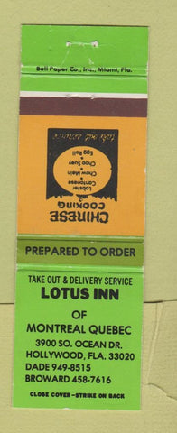 Matchbook Cover - Lotus Inn Chinese Restaurant Montreal QC