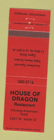 Matchbook Cover - House of Dragon Chinese Restaurant Norman OK