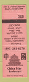 Matchbook Cover - China Star Restaurant Chinese Stuart FL