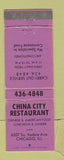 Matchbook Cover - China City Chinese Restaurant Chicago IL