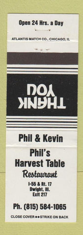 Matchbook Cover - Phil's Harvest Table Restaurant Dwight IL