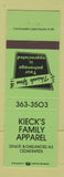 Matchbook Cover - Kieck's Family Apparel Clothes Cedar Rapids IA GREEN