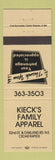 Matchbook Cover - Kieck's Family Apparel Clothes Cedar Rapids IA TAN