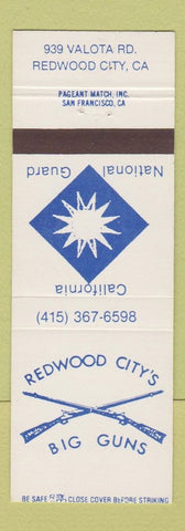 Matchbook Cover - Redwood City's Big Guns CA National Guard Redwood City CA