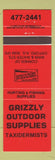 Matchbook Cover - Grizzly Outdoor Supply Taxidermy Oxford NS