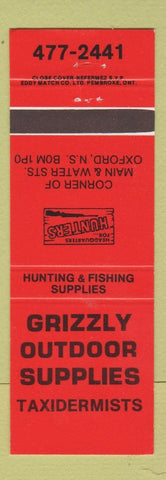 Matchbook Cover - Grizzly Outdoor Supply Taxidermy Oxford NS