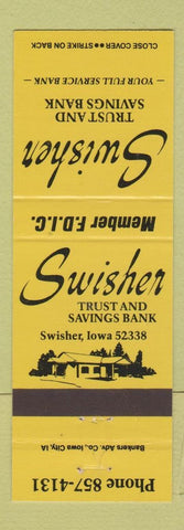 Matchbook Cover - Swisher Trust Savings Bank Swisher IA YELLOW