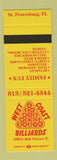 Matchbook Cover - West Coast Billiards St Petersburg FL SAMPLE