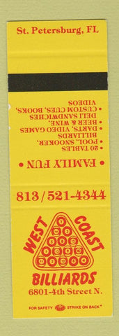 Matchbook Cover - West Coast Billiards St Petersburg FL SAMPLE