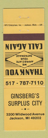 Matchbook Cover - Ginsberg's Surplus City Jackson MI