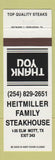Matchbook Cover - Heitmiller Family Steak House Elm Mott TX