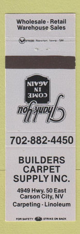 Matchbook Cover - Builders Carpet Supply Carson City NV
