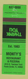 Matchbook Cover - Monty's Restaurant Pizza Punta Gorda FL