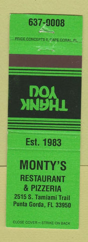 Matchbook Cover - Monty's Restaurant Pizza Punta Gorda FL
