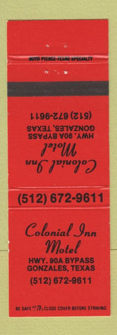 Matchbook Cover - Colonial Inn Motel Gonzales TX
