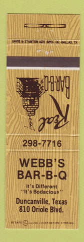 Matchbook Cover - Webb's BBQ Duncanville TX