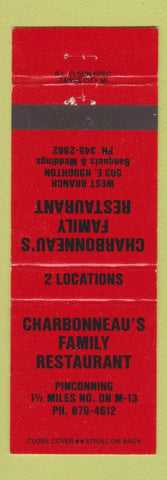 Matchbook Cover - Charbonneau's Family Restaurant West Branch Pinconning MI