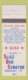 Matchbook Cover - Slisz Senator Election Albany NY