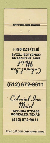 Matchbook Cover - Colonial Inn Motel Gonzales TX