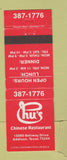 Matchbook Cover - Chu's Chinese Restaurant Addison TX