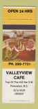Matchbook Cover - Valleyview Cafe Princeton BC