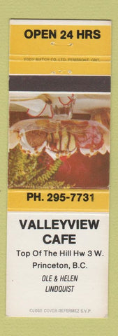 Matchbook Cover - Valleyview Cafe Princeton BC