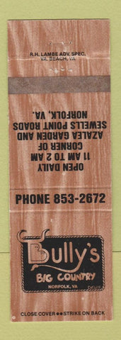 Matchbook Cover - Bully's Big Country Norfolk VA