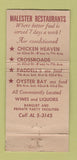 Matchbook Cover - Malester Restaurants New York City WEAR 30 Stick